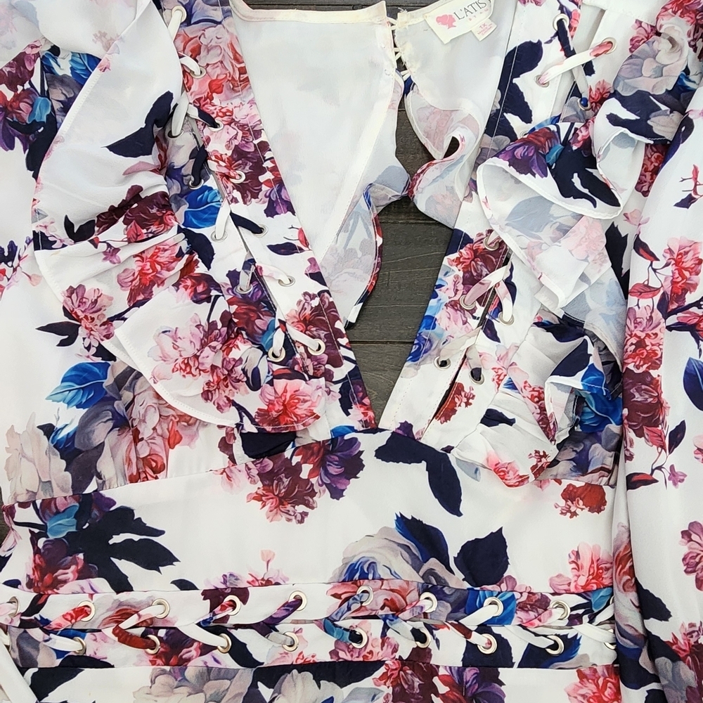 White Floral Ruffle Mini Dress - Picture 8 of 10